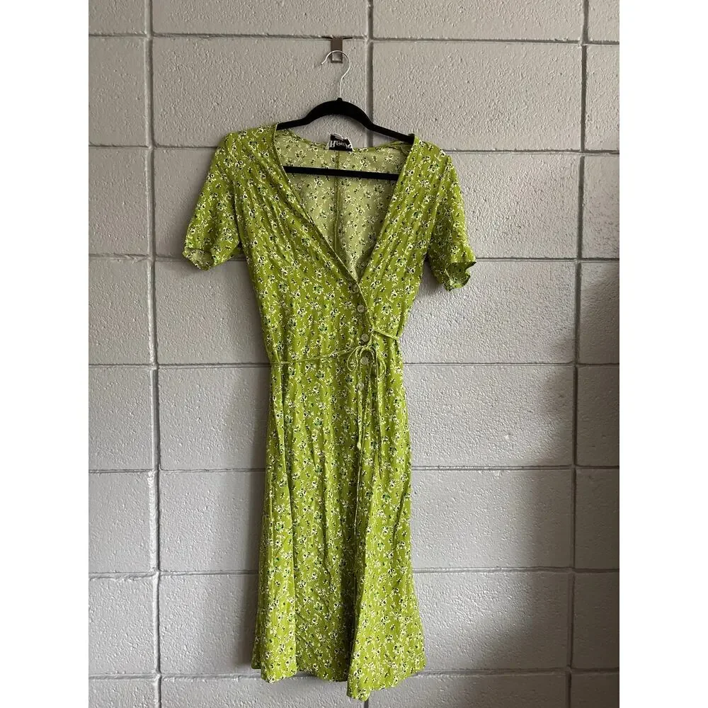 Rouje Paris Gabin Dress in Light Olive Green Floral Print Midi Wrap size EU 36